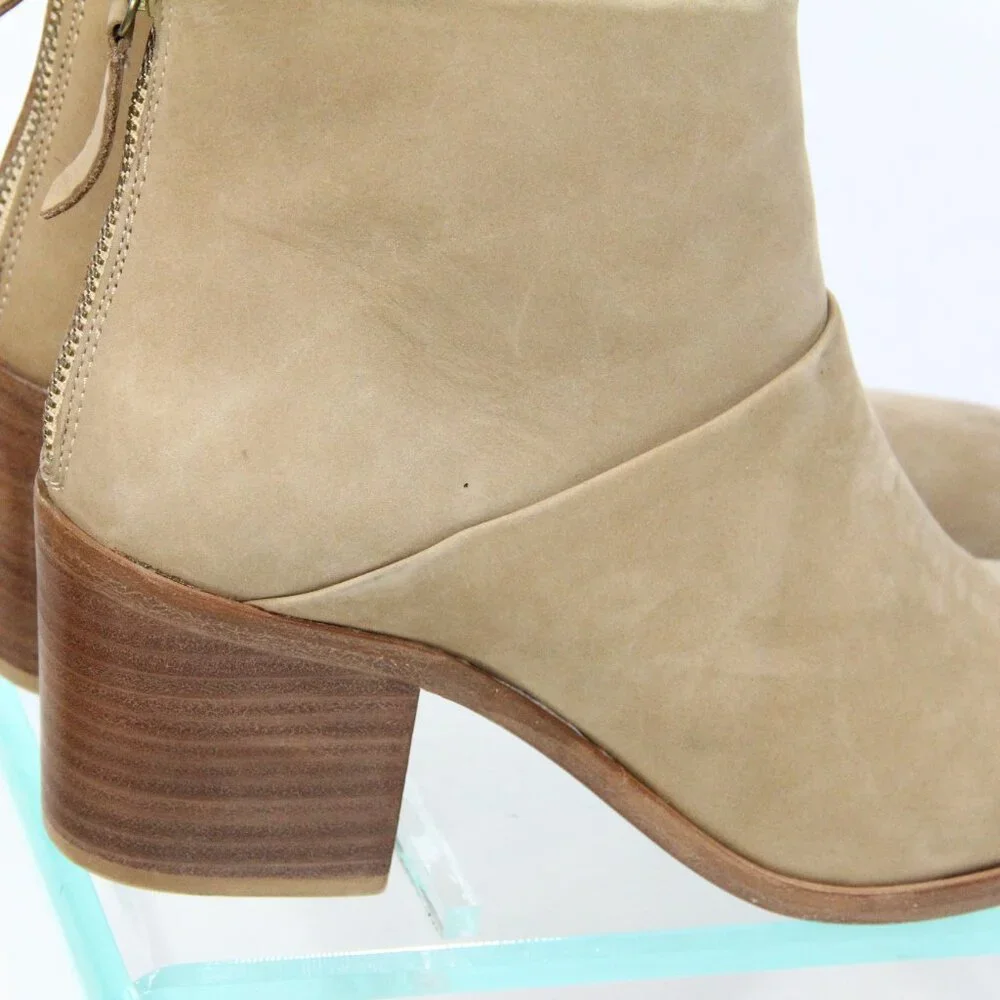 Nisolo Boots sz 7.5 Women Leather Ankle Bootie Stacked Heel zipper dari